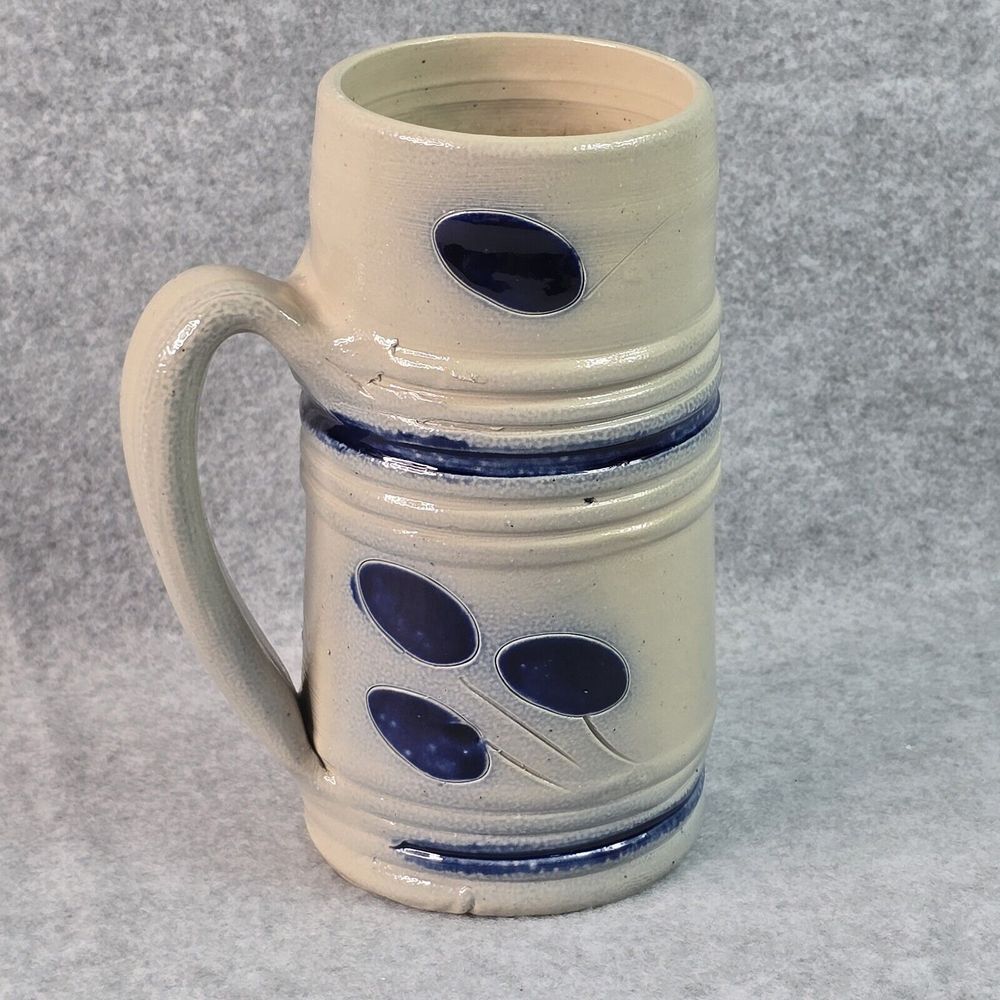 Williamsburg Pottery Hand Thrown Salt‎ Glaze Mug Cup Stein 6in Cobalt Tankard
